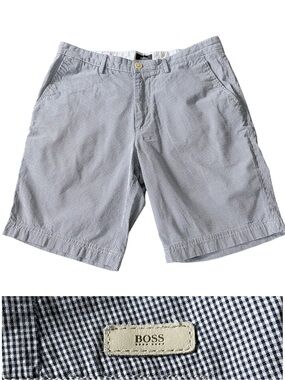 BOSS Hugo Boss Cotton Blue/White Gingham Clyde Regular Fit Shorts (32R)